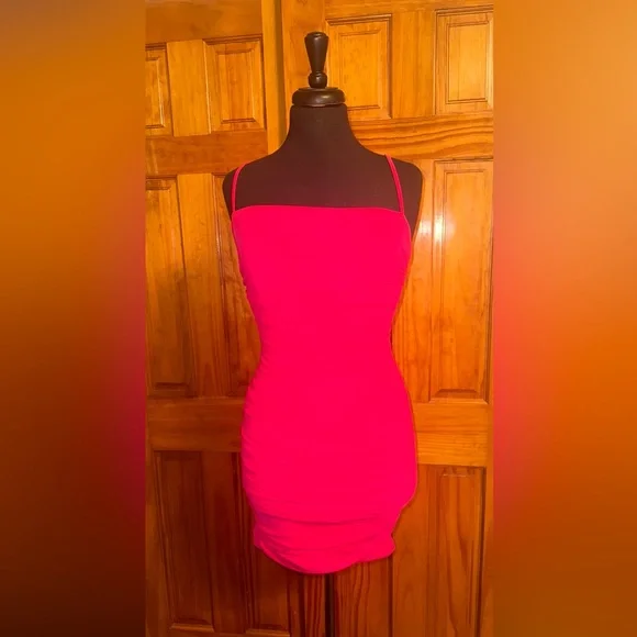 Hot Pink Spaghetti Strap Body Con Ruched Mini Party Dress | Color: Pink | Size: M | Samanthajo_B's Closet